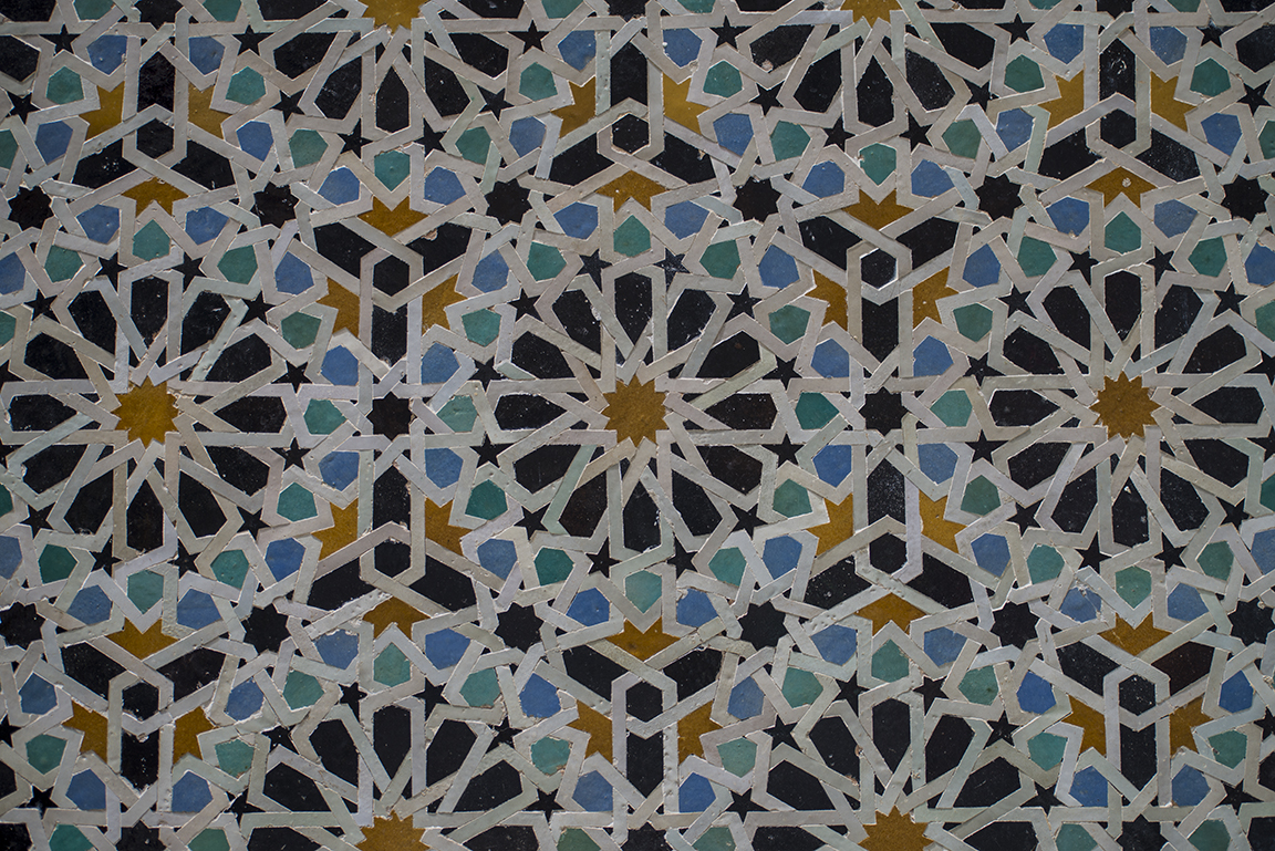 Zellij tilework detail in Islamic geometric pattern