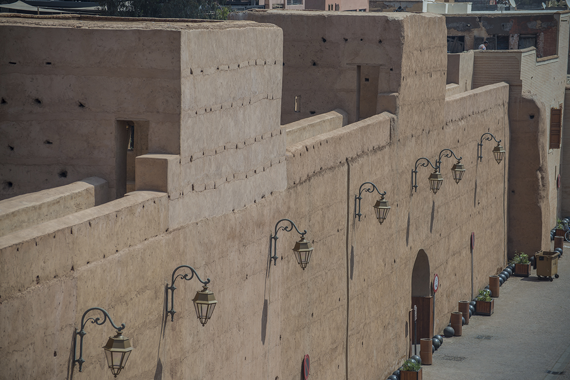 View of the old Marrakesh city walls from the ramparts of the Badi Palace