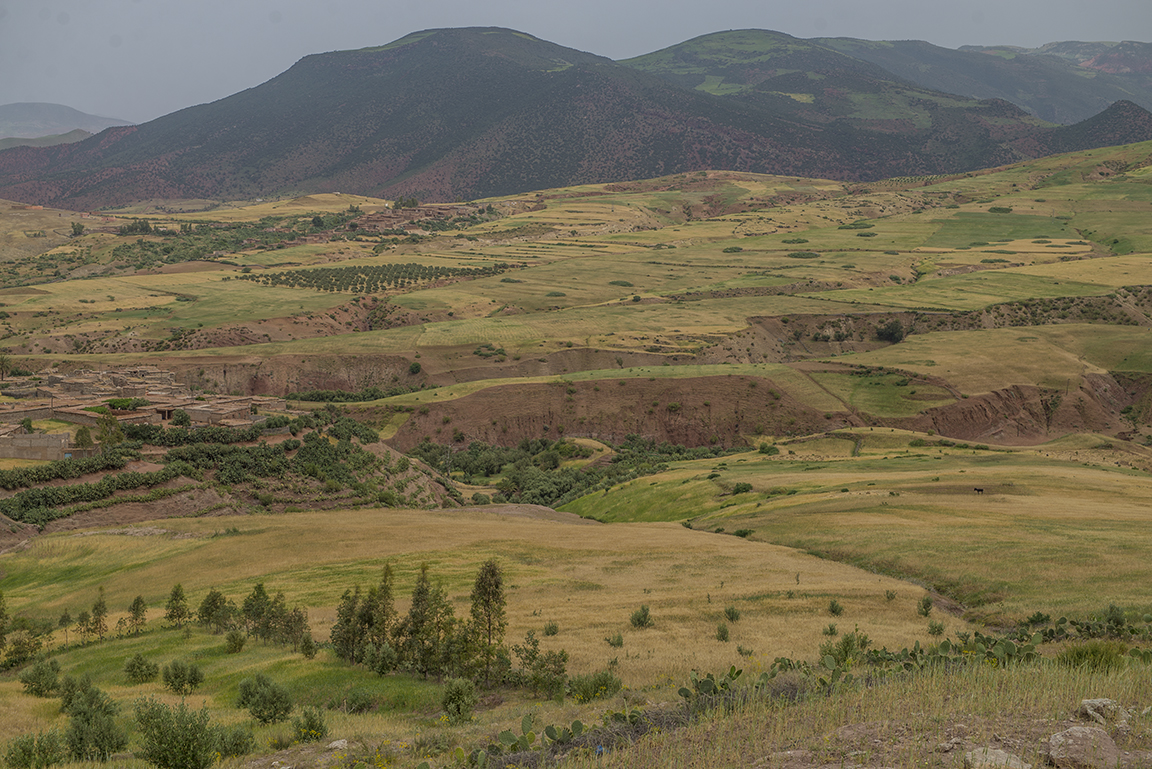 View of the fertile valleys near Touama in the foothills of the High Atlas Mountains