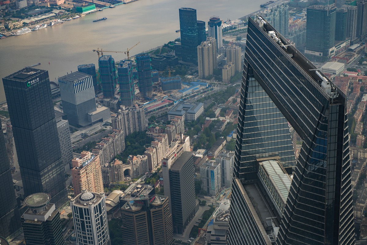 View of the World Financial Center (right) from the Shanghai Tower