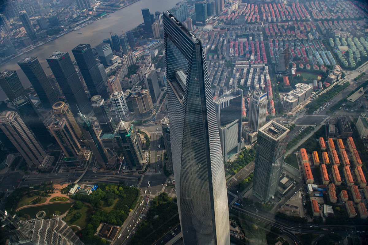 View of the World Financial Center (center) from the Shanghai Tower