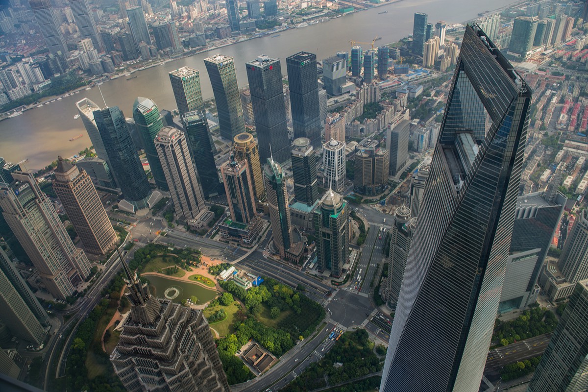 View of the World Financial Center (right) from the Shanghai Tower