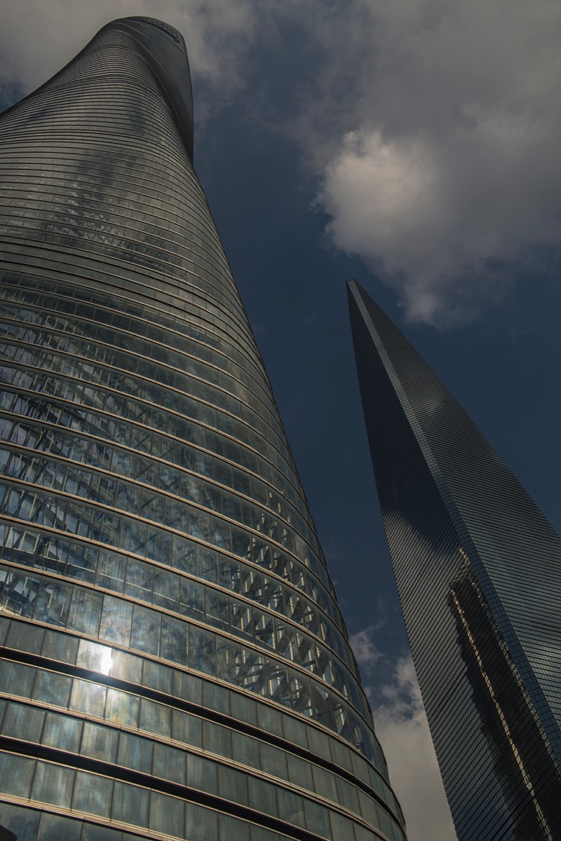 Shanghai Tower (left), World Financial Center (right) and Jinmao Tower (reflection)