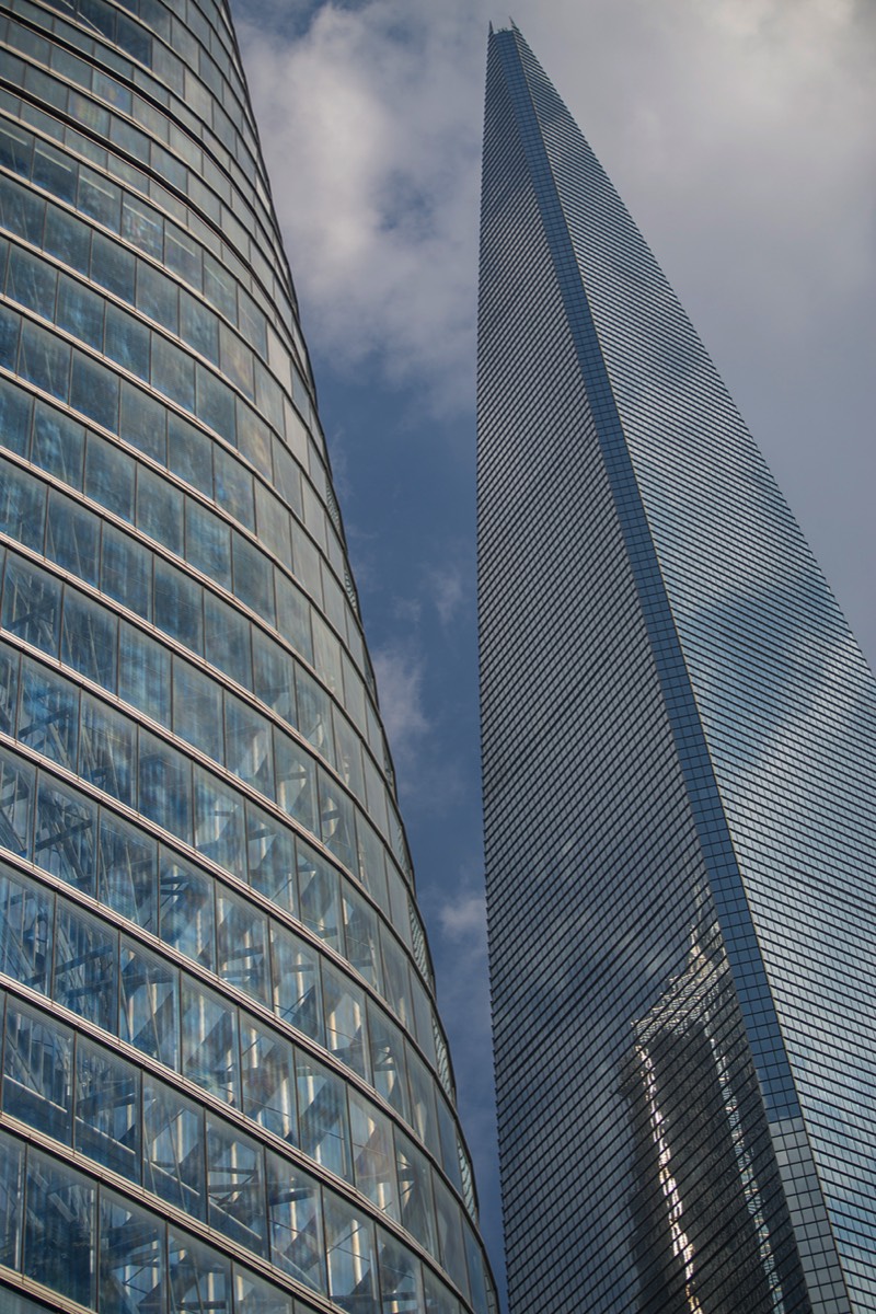 Shanghai Tower (left), World Financial Center (right) and Jinmao Tower (reflection)