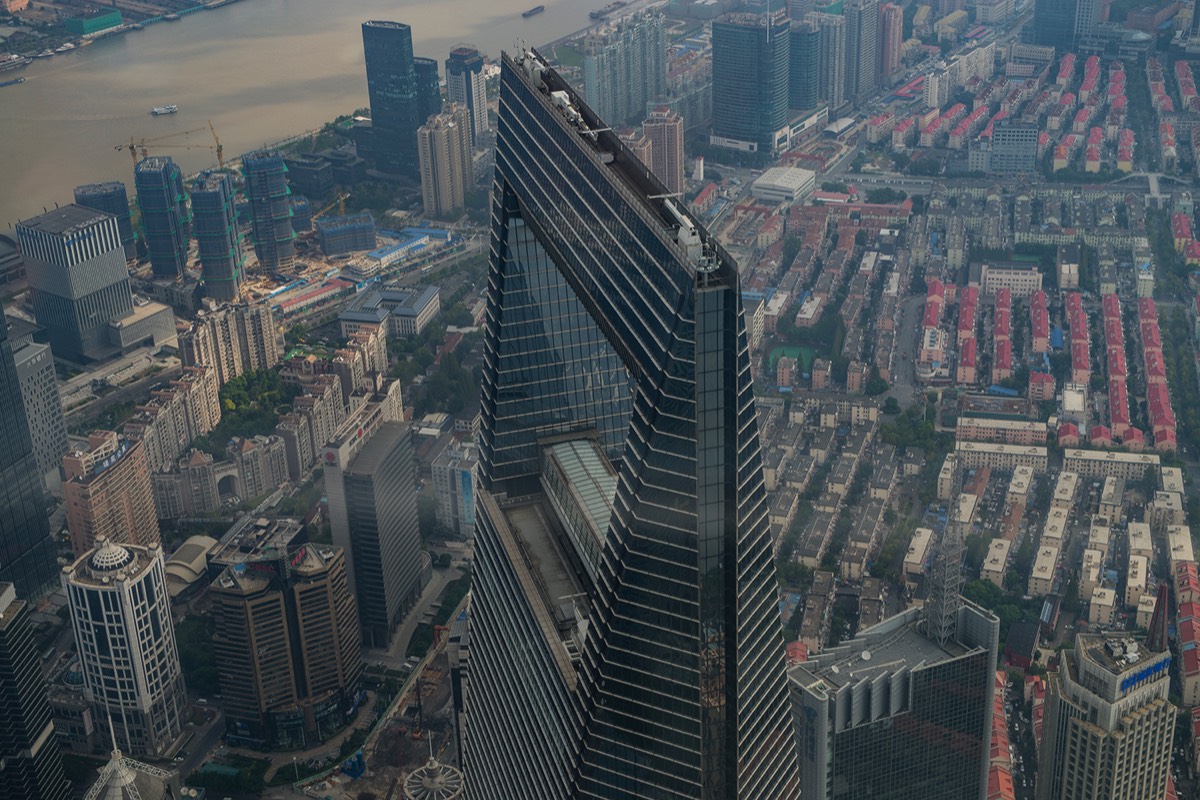 View of the World Financial Center (center) from the Shanghai Tower