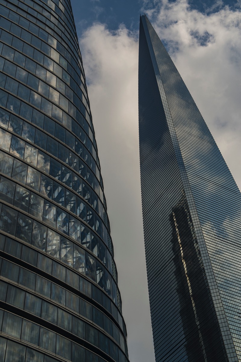 Shanghai Tower (left), World Financial Center (right) and Jinmao Tower (reflection)