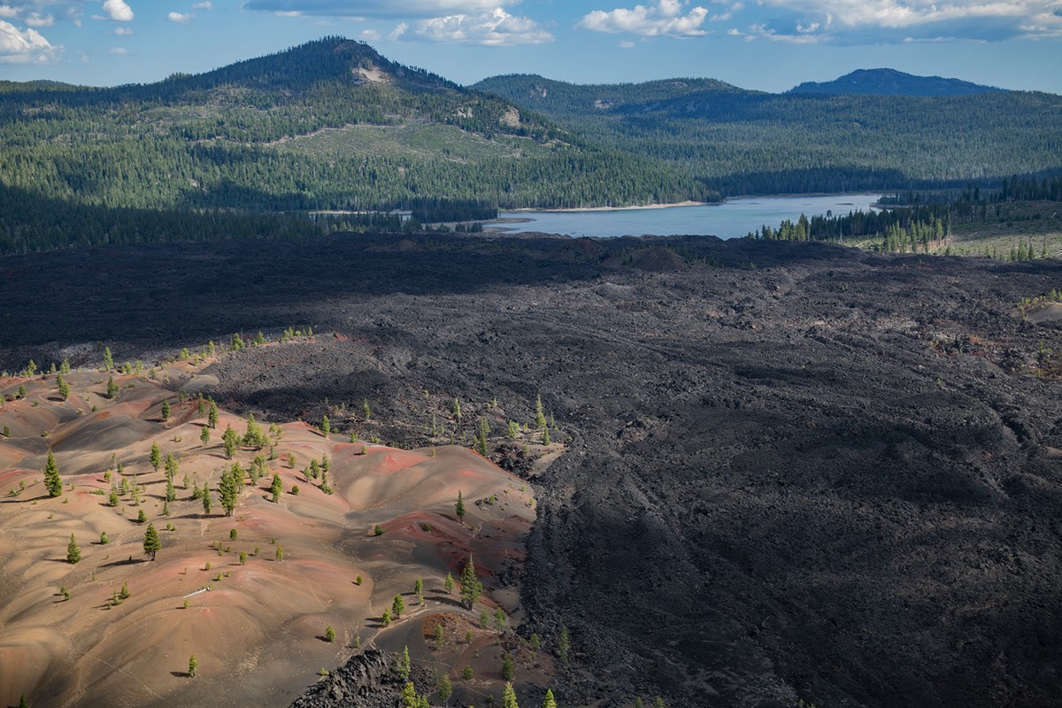 Lava bed abutting Painte Dunes and Mt. Hoffman and Snag Lake from Cinder Cone summit