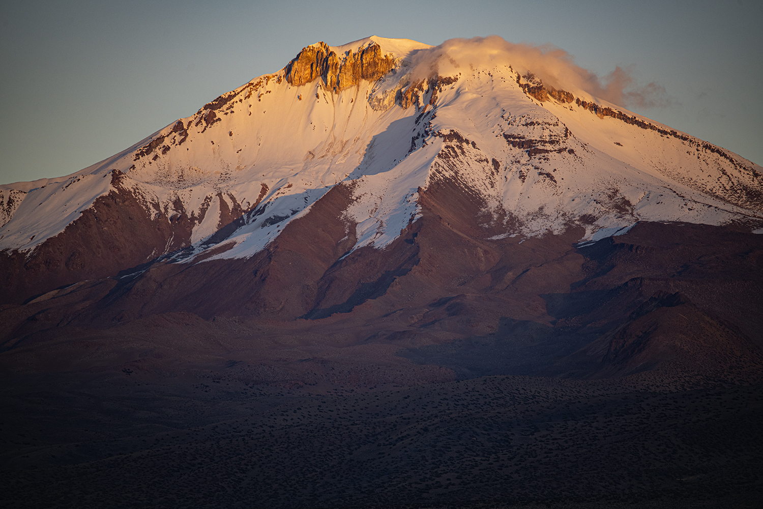 Close up of sunset light on the summit 2181